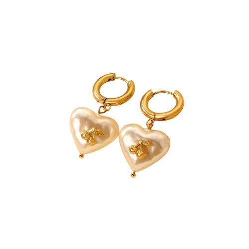 Náušnice Cherry gold heart