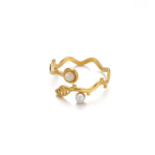 Prsten z nerezové oceli s nastavitelnou velikostí FLOWER white pearl